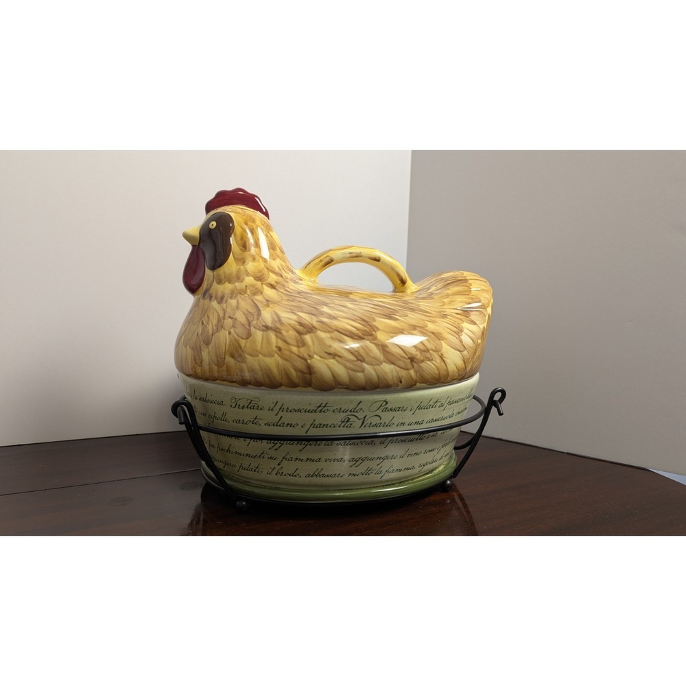 Temp-tations Tara Old World Chicken Covered Baker Roaster Dish with Stand 11in - Picture 2 of 15
